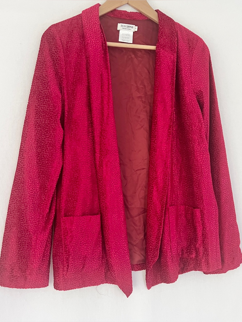 Open Front Red Velvet Smoking Jacket Deep Crimson Red Textured Silk France M